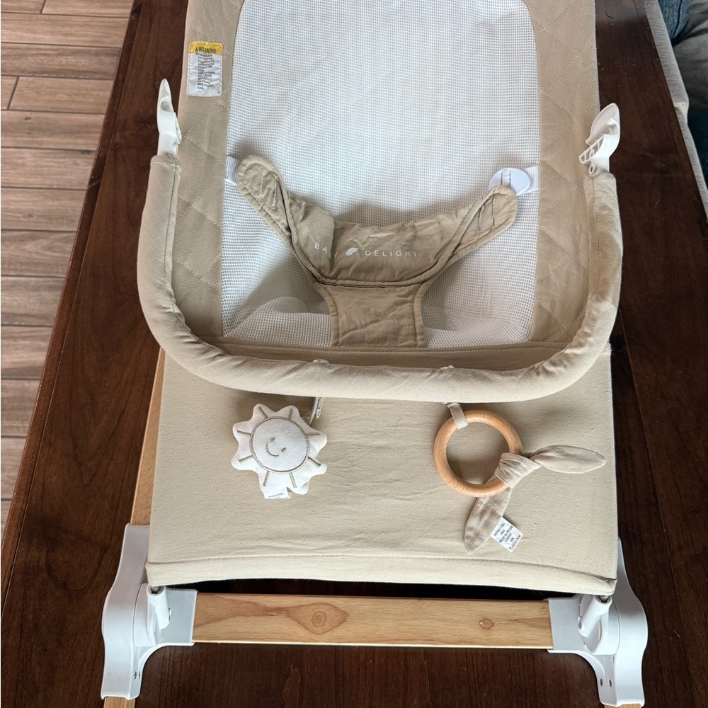 Beige Baby Bouncer with Toy Bar